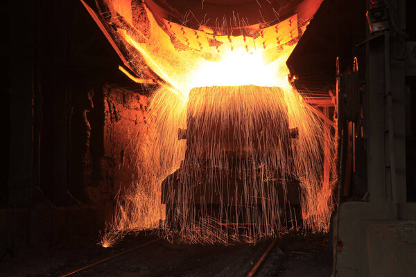 Steelmaking workshop ,sparks fly, very beautiful
