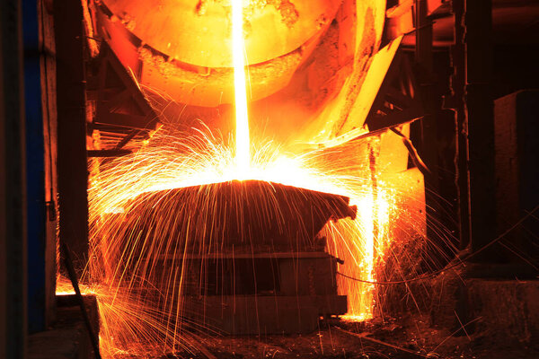 Steelmaking workshop ,sparks fly, very beautiful