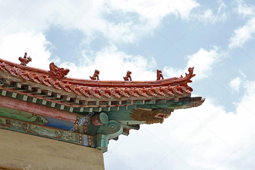 The roof of ancient Chinese architecture,A close-up