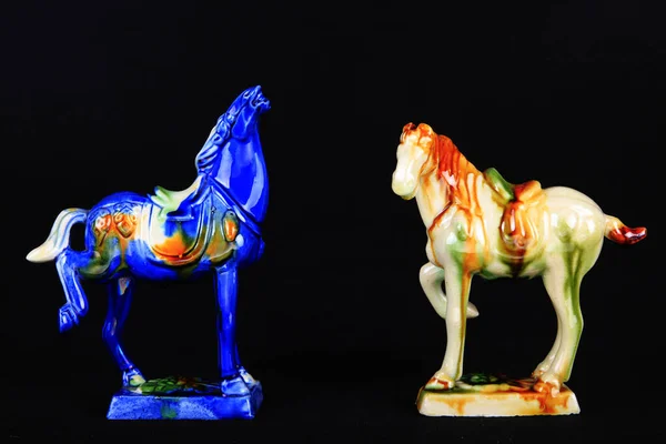 Cerâmica Vitrificada Tri Colorida Dinastia Tang Tang Sancai Esmalte Cavalos — Fotografia de Stock
