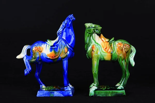 Cerâmica Vitrificada Tri Colorida Dinastia Tang Tang Sancai Esmalte Cavalos — Fotografia de Stock