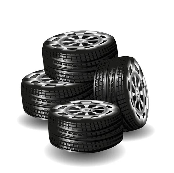 Neumáticos vectoriales de automóviles aislados sobre fondo blanco — Vector de stock