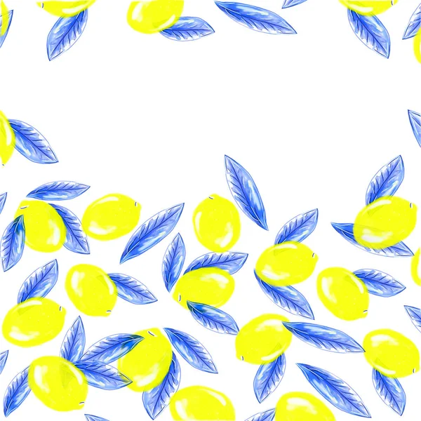 Sarı Limonlar Yapraklar Yaz Tropik Konsepti — Stok fotoğraf