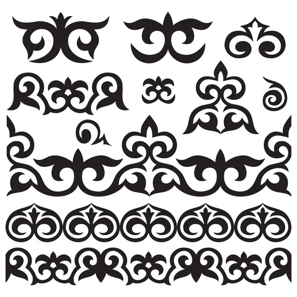 Set Kazakh Asian ornaments and patterns — Stock Vector