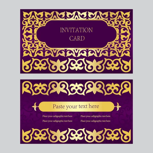En uppsättning inbjudningskort, visitkort. Lila bakgrund med — Stock vektor