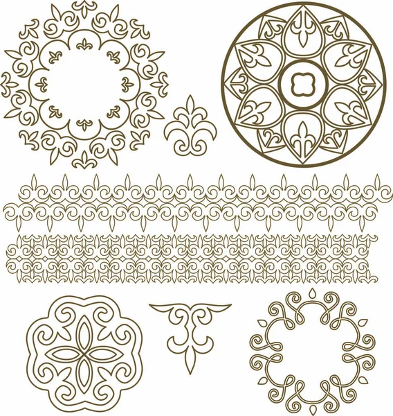 Zestaw kazachski azjatyckich ornamenty i wzory. — Wektor stockowy