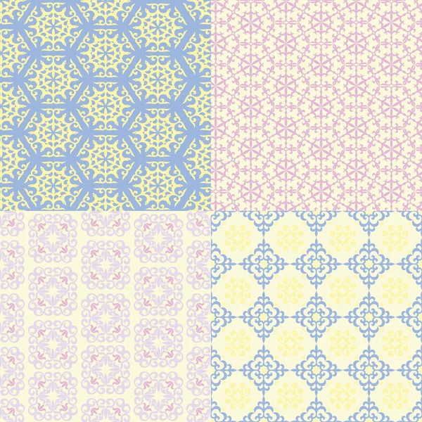 Set of four seamless patterns. Kazakh, Asian, floral, floral pat — Stock Vector