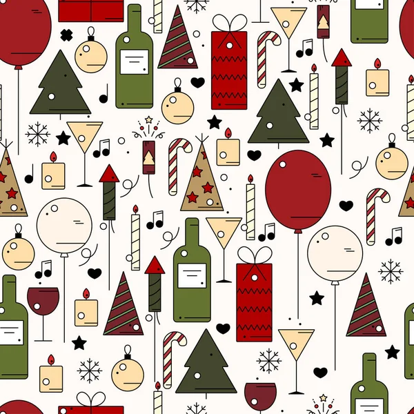 Modèle sans couture de Noël de nouveaux objets de l'année colorés — Image vectorielle
