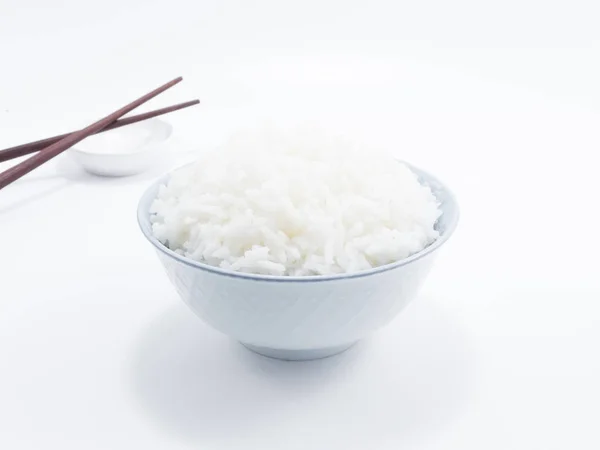 Rice isolated with wood chopsticks isolated — Stock Photo, Image