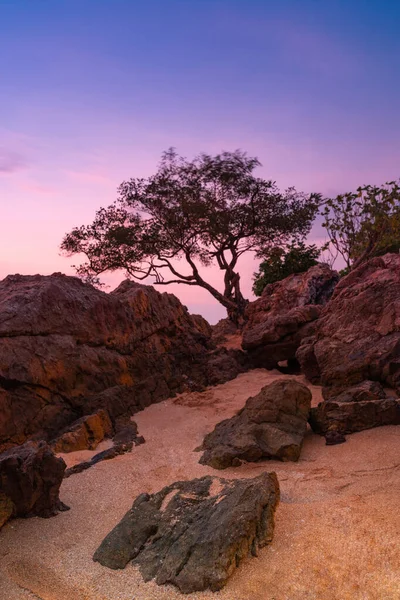 Rock en la escena del atardecer playa . — Foto de Stock