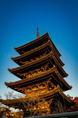 Yasaka Pagoda ve Hokan-ji tapınağı akşam Japonya 'da Kyoto' da.