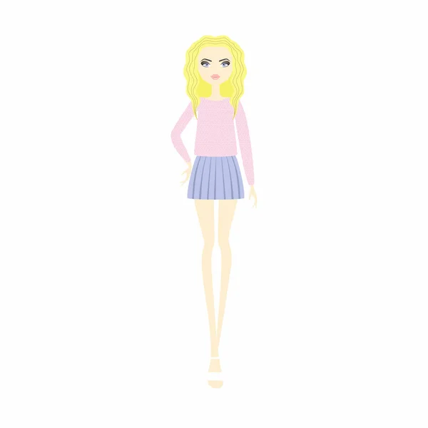 Chica joven en ropa de moda. Arriba. falda. ropa casual . — Vector de stock