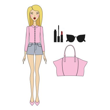 genç kadın moda giysiler içinde. Elbiseli kız. rahat kıyafet. 