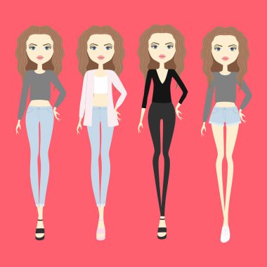 Vektör moda kız ayarla. saç rengi ve trendy Bayan