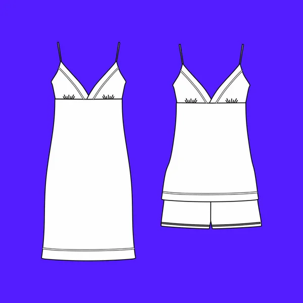 Abbigliamento da donna. Maglia pigiama. pantaloncini e top. vestiti . — Vettoriale Stock