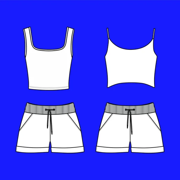 Női szabadidőruházat. pizsama jersey. rövidnadrág és top. ruhák. — Stock Vector