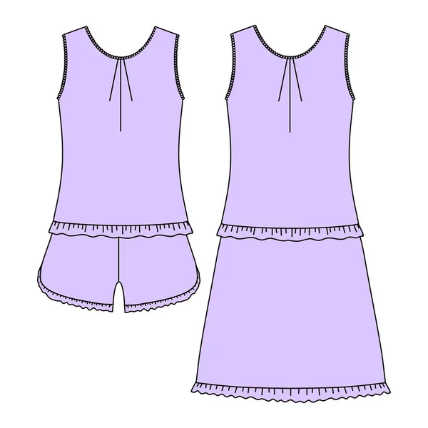 Roupa de casa feminina. Camisola de pijama. calções e top. roupas . —  Vetores de Stock