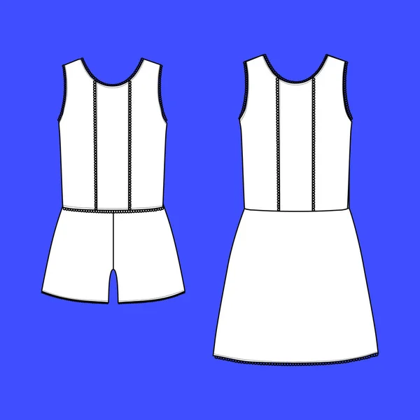 Frauen-Hausbekleidung. Pyjama-Trikot. Shorts und Oberteil. Kleidung. — Stockvektor