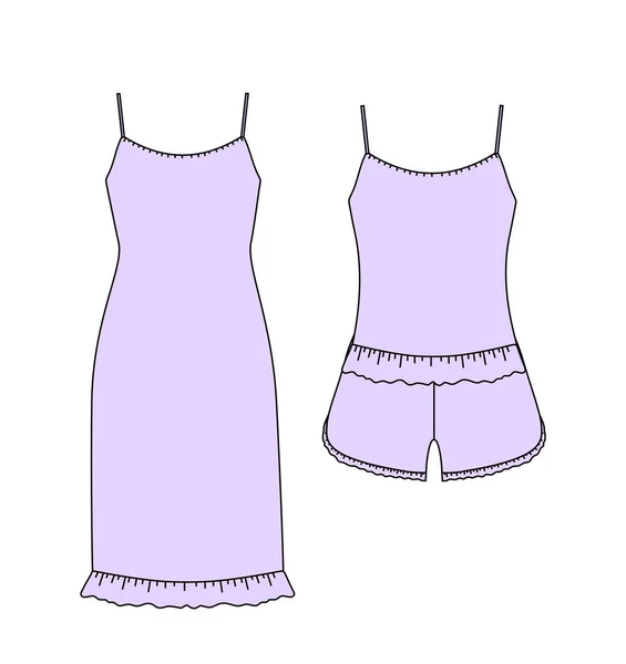 Vrouwen homewear. pyjama's jersey. korte broek en top. kleding. — Stockvector