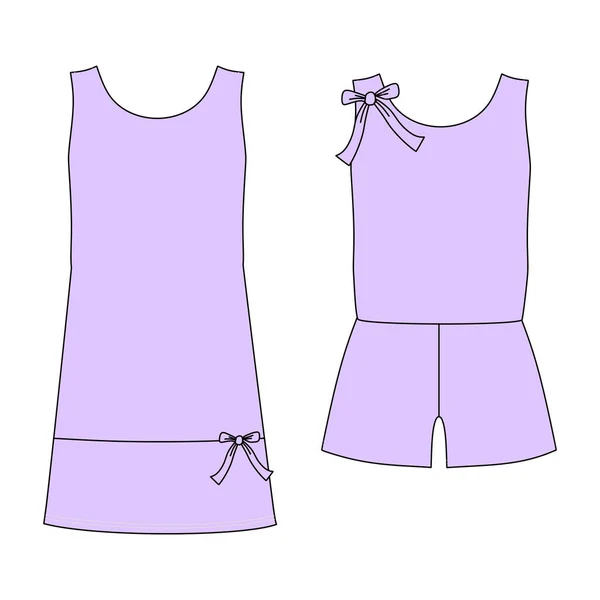 Kvinnors hemmakläder. pyjamas jersey. shorts och topp. kläder. — Stock vektor