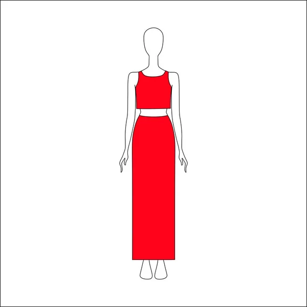 Ropa de mujer. arriba y falda dibujado vector — Vector de stock