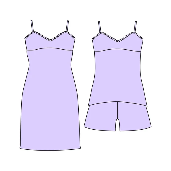 Pyjamas jersey. shorts och topp. kläder. Kvinnors hemmakläder. — Stock vektor