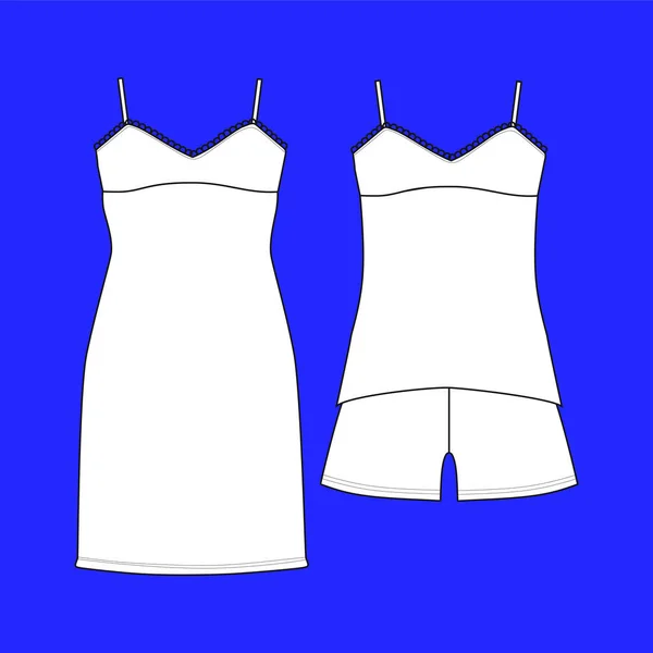 Pyjama-Trikot. Shorts und Oberteil. Kleidung. Hausbekleidung für Frauen. — Stockvektor