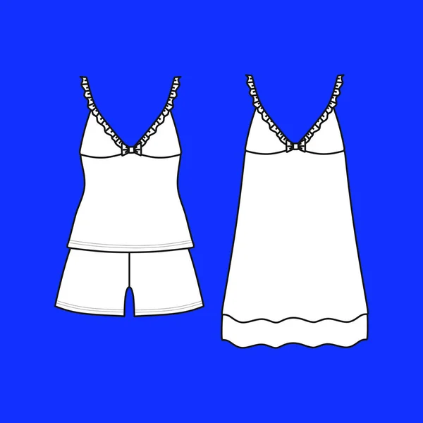 Pyjama's jersey. korte broek en top. kleding. Vrouwen homewear. — Stockvector