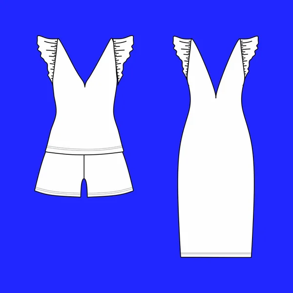 Ropa de casa para mujeres. jersey de pijamas. shorts y top. ropa . — Vector de stock