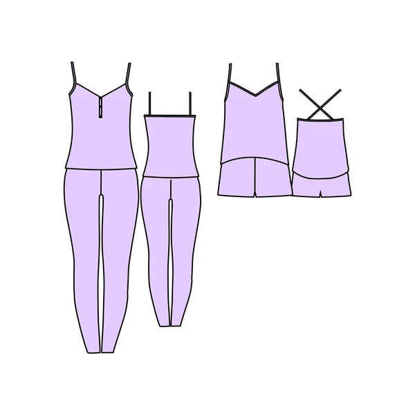 Kläder. Kvinnors hemmakläder. pyjamas jersey. shorts och topp. — Stock vektor