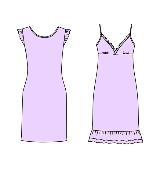 Női szabadidőruházat. hálóruhaként. hálóing. ház ruha. Jersey dress Stock Illusztrációk