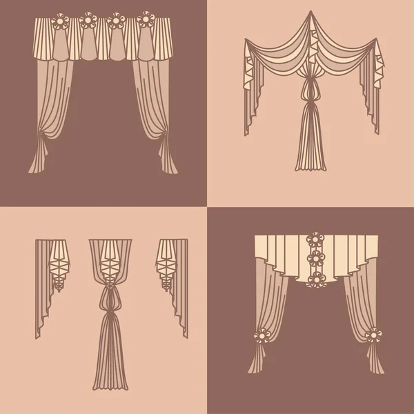 Cortinas e cortinas decoração de interiores ideias de design realisti — Vetor de Stock