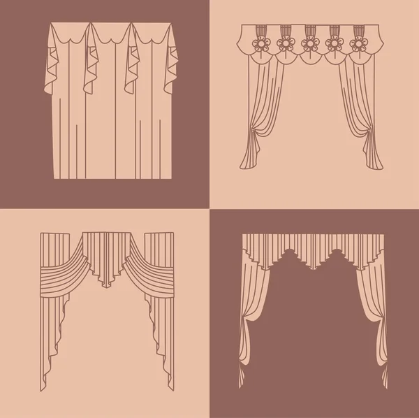 Cortinas de ilustración y cortinas decoración de interiores diseño i — Vector de stock