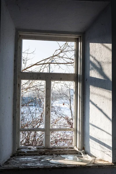 Vecchia Finestra Senza Finestre Nella Casa Argilla — Foto Stock