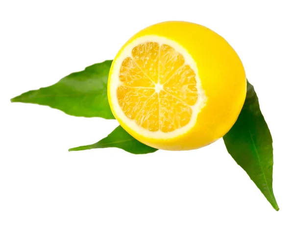 Limão fatiado com folhas isoladas no fundo branco — Fotografia de Stock