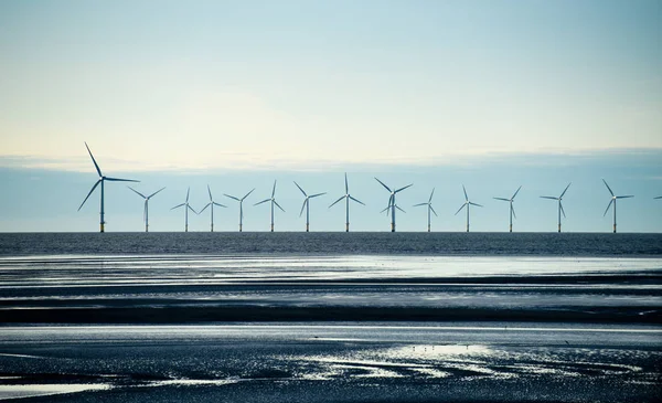 Windmolens Voor Kust Van Wirral Het Verenigd Koninkrijk — Stockfoto