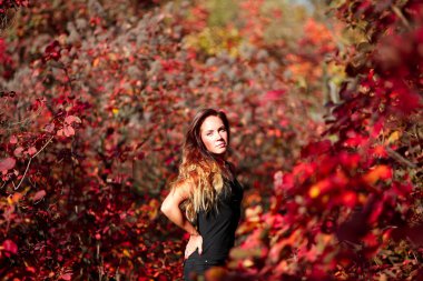 Sonbahar yapraklı kız