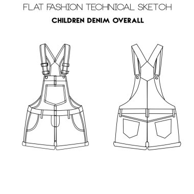 Moda kroki teknik şablon - çocuk kot genel düz