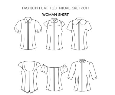 Fashion Flat templates Sketches - Woman shirts clipart
