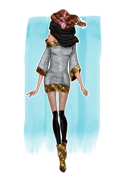 Mode illustratie van meisje in trendy jurk — Stockfoto