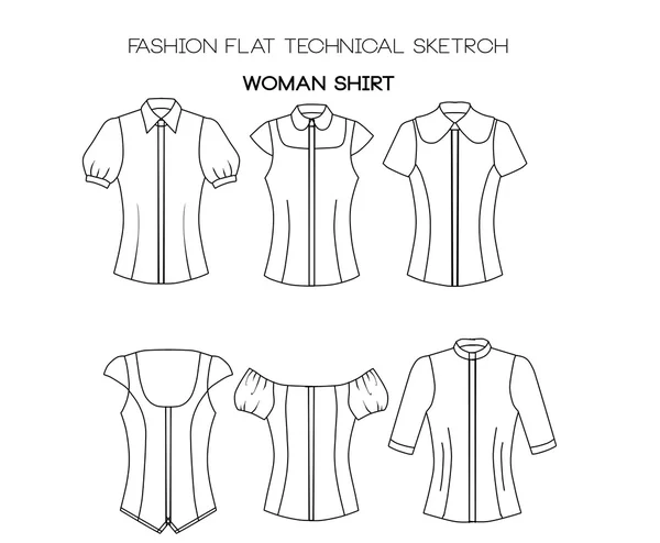 Шаблоны: Модные плоские эскизы - Женские рубашки — стоковое фото