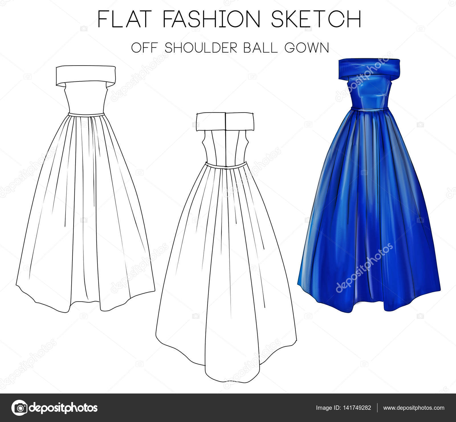 Flat fashion sketch of formal ball gown — Stock Photo © inquieta 141749282
