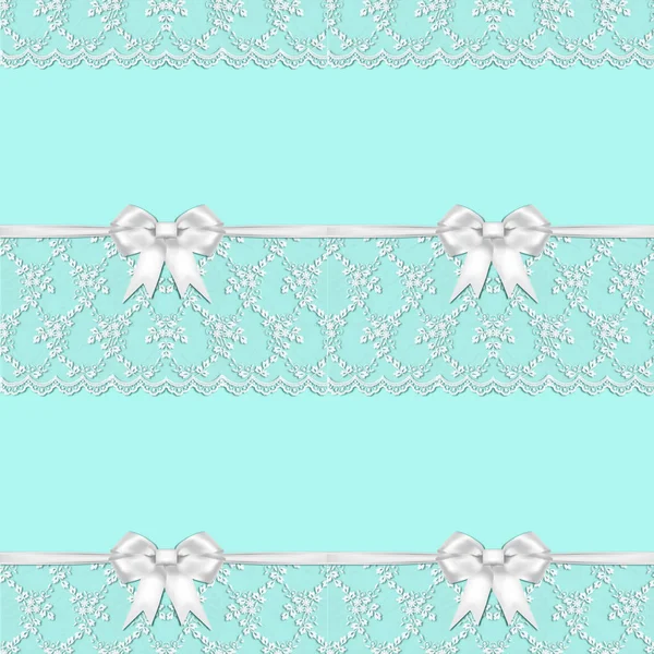 Kék háttér fehér csipke és szalagokkal díszített Seamless Pattern — Stock Fotó