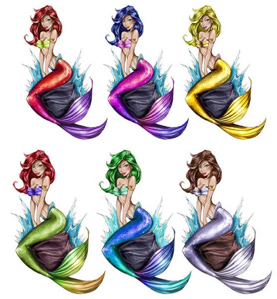Raster Illustration - Mermaids - Cartoon Character