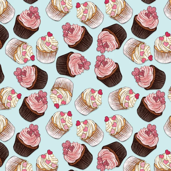 Immagine Raster Cupcake Modello Seamless — Foto Stock