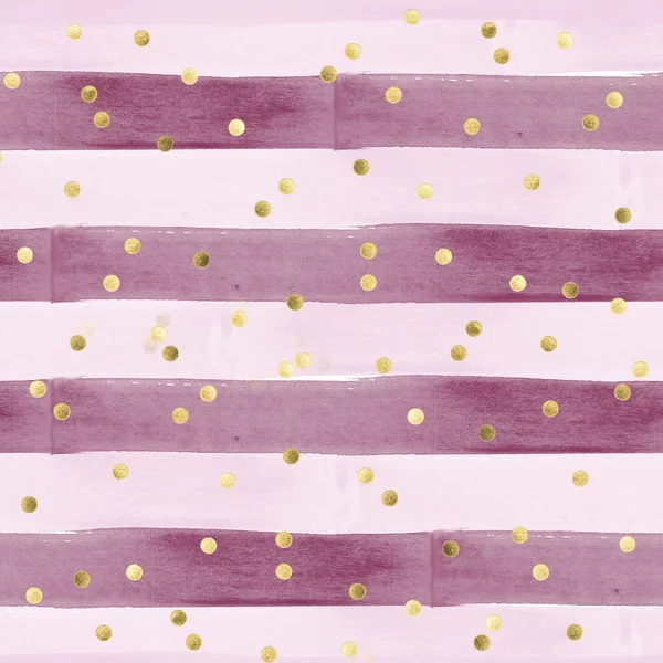 Seamless Pattern Watercolor Effect Horizontal Stripes Pink Purple Gold Confetti — Stock Photo, Image