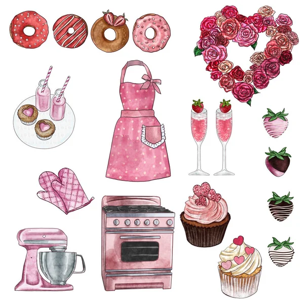 Collezione Clienti Gruppo Oggetti Set Cucina Pasticceria Valentina Retrò Cupcake — Foto Stock