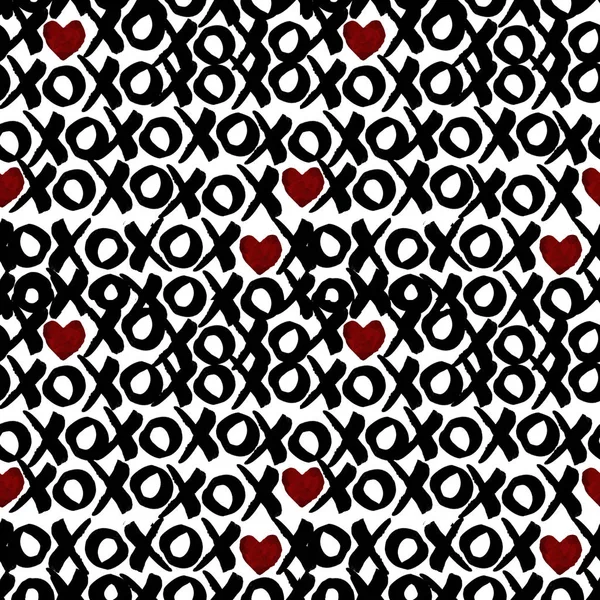 水彩ブラシの効果 Xoxo バレンタイン背景のシームレス パターン — ストック写真