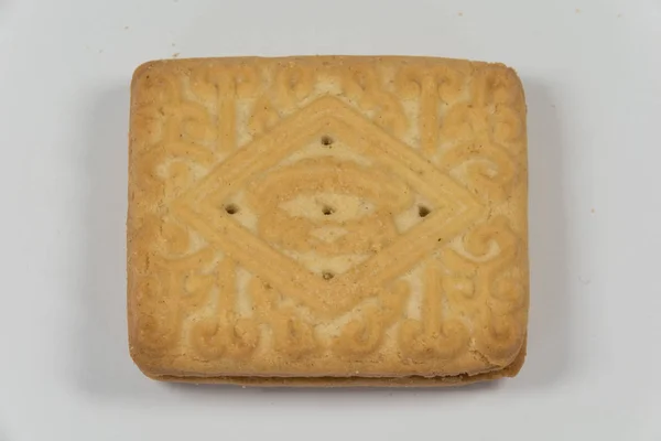 Custard Cream Koekjes Een Witte Achtergrond — Stockfoto