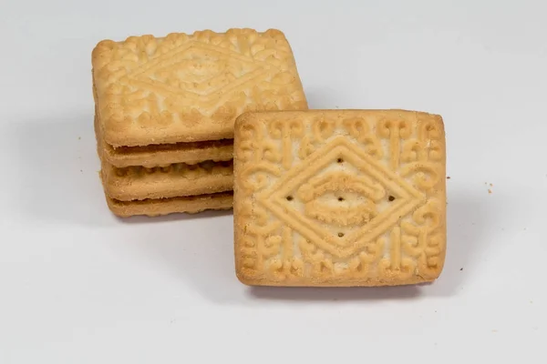 Galletas Crema Natillas Sobre Fondo Blanco —  Fotos de Stock